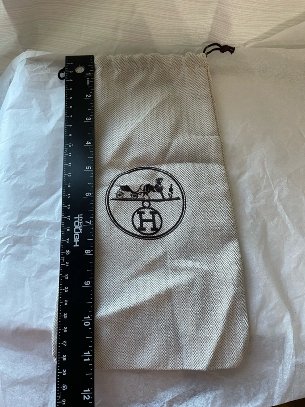 Hermès Drawstring Dust Bag 11.5 x 6 inches herringbone cotton 100% Authentic - Picture 6 of 9